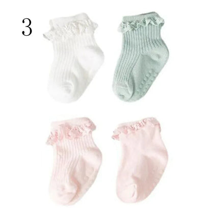 4 Pairs Baby & Kids Non-Slip Cotton Socks – Plain Colors